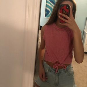 Red and white striped tank crop top